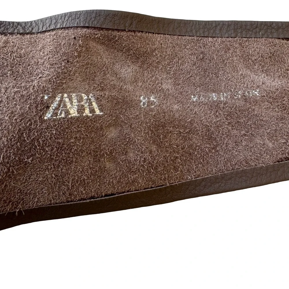 Zara Minimalist Boho Brown 100% Leather Tie Waist Obi Belt Silver Hardware NEW
